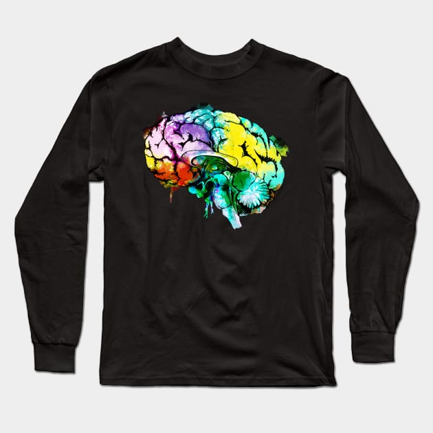 Color human brain watercolor mental health matters Long Sleeve T-Shirt by Collagedream